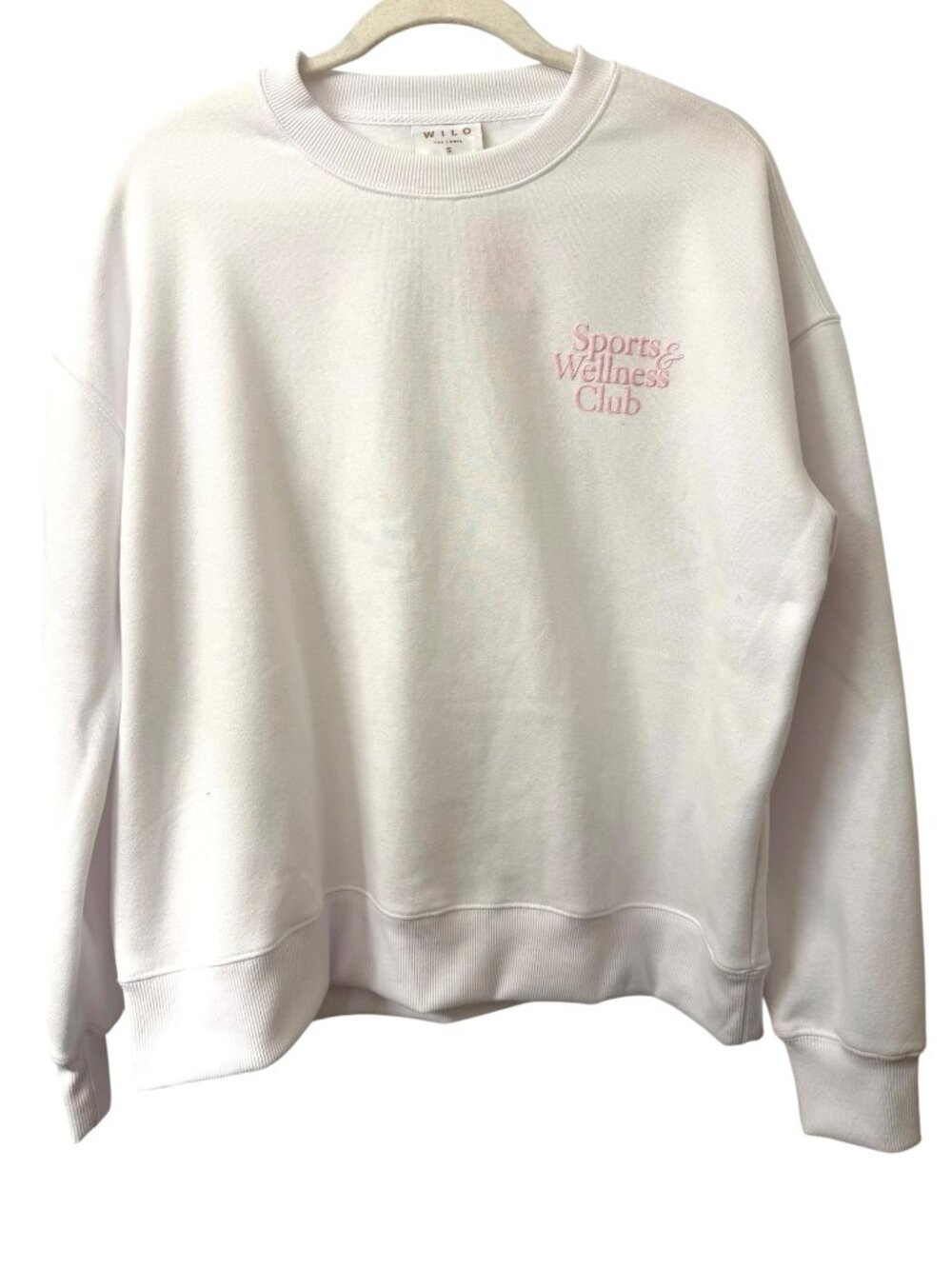 NWT Wilo The Label Sports & Wellness Club Crew Neck Sweatshirt White Pink Size S